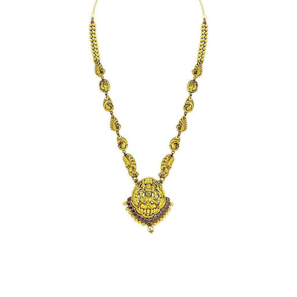 22K Yellow Gold Antique Temple Necklace W/ Rubies, Pearl & Paisley Carved Accent Chain - Virani Jewelers |  22K Yellow Gold Antique Temple Necklace W/ Rubies, Pearl & Paisley Carved Accent Chain for w...