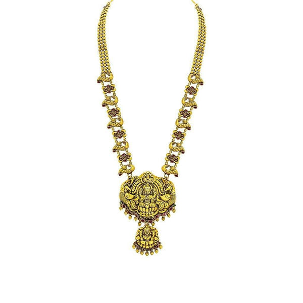 22K Yellow Gold Antique Temple Necklace W/ Ruby, Emerald, Laxmi Pendants & Open Peacock Accents - Virani Jewelers |  22K Yellow Gold Antique Temple Necklace W/ Ruby, Emerald, Laxmi Pendants & Open Peacock Acce...