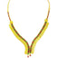 22K Yellow Gold Necklace & Earrings Set W/ V-Neck Collar of Laxmi Coins and Ruby & Emerald Gemstones - Virani Jewelers