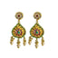 22K Yellow Gold Necklace & Earrings Set W/ Ruby, Emerald, CZ & Pearls on Thick Round Beaded Chain - Virani Jewelers