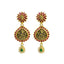 22K Yellow Gold Necklace & Earrings Set W/ CZ, Ruby, Emeralds, Pear Shaped Laxmi Pendants & Gold Ball Accents - Virani Jewelers