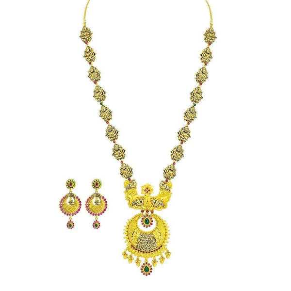 22K Yellow Gold Necklace & Earrings Set W/ Emerald, Ruby, Laxmi Accent Chain and Chandbali Pendant - Virani Jewelers |  22K Yellow Gold Necklace & Earrings Set W/ Emerald, Ruby, Laxmi Accent Chain and Chandbali P...
