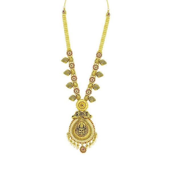 22K Yellow Gold Necklace & Jhumki Earrings Set W/ Pearls, Ruby, Emerald, CZ, Laxmi Pendants & Teardrop Accents - Virani Jewelers |  22K Yellow Gold Necklace & Jhumki Earrings Set W/ Pearls, Ruby, Emerald, CZ, Laxmi Pendants ...