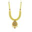 22K Yellow Gold Necklace & Jhumki Earrings Set W/ CZ, Ruby, Emerald, Pearls & Laxmi Pendant on U-Shaped Beaded Chain - Virani Jewelers