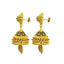 22K Yellow Gold Necklace & Jhumki Earrings Set W/ CZ, Ruby, Emerald, Pearls & Laxmi Pendant on U-Shaped Beaded Chain - Virani Jewelers