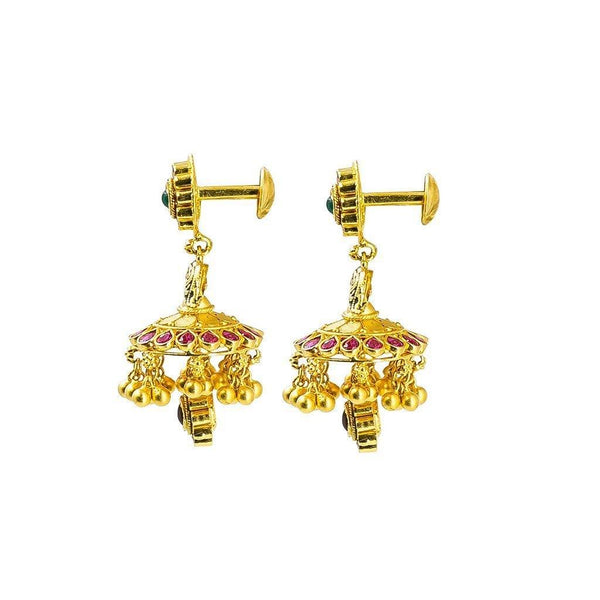 22K Yellow Gold Necklace & Earring set W/ Ruby, Emerald, Laxmi Pendant & Gold Ball Accents - Virani Jewelers |  22K Yellow Gold Necklace & Earring set W/ Ruby, Emerald, Laxmi Pendant & Gold Ball Accen...