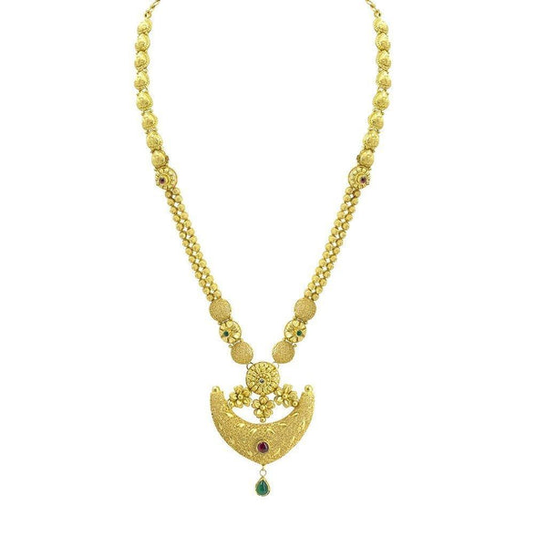 22K Yellow Gold Necklace & Earrings Set W/ Kundan on Anchor Pendants & Thick Beaded Strand - Virani Jewelers |  22K Yellow Gold Necklace & Earrings Set W/ Kundan on Anchor Pendants & Thick Beaded Stra...