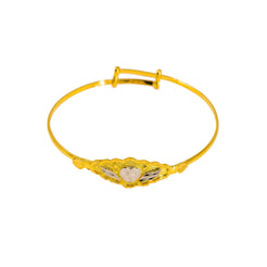 22K Multi Tone Gold Baby Bangles Set of 2 W/ Etched Heart & Leaf Designs - Virani Jewelers