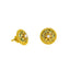 22K Yellow Gold Stud Earring W/ Pearl & Hand Painted Details on Round Pointed Shield Frame - Virani Jewelers