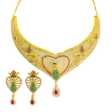 22K Yellow Gold Choker & Drop Earrings Set W/ Ruby, CZ, Peacock Heart Design & Drop Pear Pendant - Virani Jewelers |  22K Yellow Choker & Drop Earrings Set W/ Ruby, CZ, Peacock Heart Design & Drop Pear Pend...