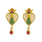 22K Yellow Gold Choker & Drop Earrings Set W/ Ruby, CZ, Peacock Heart Design & Drop Pear Pendant - Virani Jewelers |  22K Yellow Choker & Drop Earrings Set W/ Ruby, CZ, Peacock Heart Design & Drop Pear Pend...