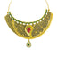 22K Yellow Gold Choker & Jhumki Drop Earrings Set W/ Ruby, Emerald, Kundan & Deep Carved Mango Detail - Virani Jewelers