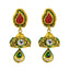 22K Yellow Gold Choker & Jhumki Drop Earrings Set W/ Ruby, Emerald, Kundan & Deep Carved Mango Detail - Virani Jewelers