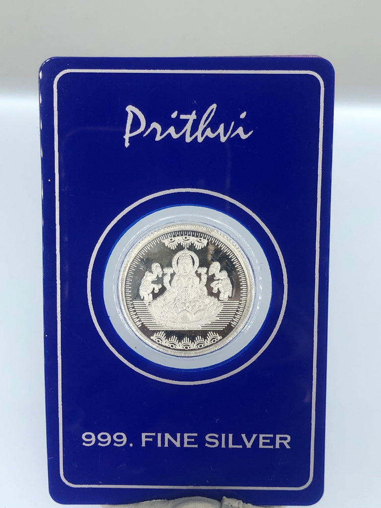 Laxmi Silver Coin with Sri engraved on the back - Virani Jewelers | 