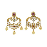 22K Antique Textured Gold Dangle Earrings W/ Rubies, Cubic Zirconia, & Pearls - Virani Jewelers | 22K Antique Textured Gold Dangle Earrings W/ Rubies, Cubic Zirconia, & Pearls for women. This...