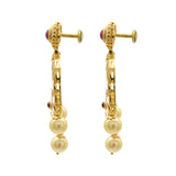 22K Antique Textured Gold Dangle Earrings W/ Rubies, Cubic Zirconia, & Pearls - Virani Jewelers | 22K Antique Textured Gold Dangle Earrings W/ Rubies, Cubic Zirconia, & Pearls for women. This...