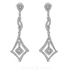 1.77CT Diamond Drop Earrings Set In 18K White Gold W/ Diamond Frames - Virani Jewelers