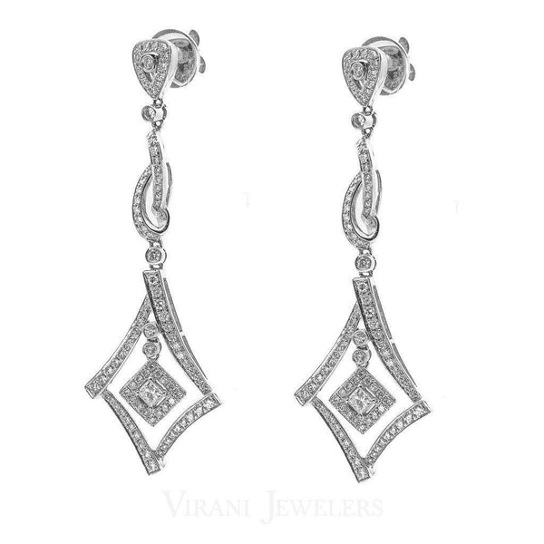 1.77CT Diamond Drop Earrings Set In 18K White Gold W/ Diamond Frames - Virani Jewelers | 1.77CT Diamond Drop Earrings Set In 18K White Gold W/ Diamond Frames for women. Gold weight is 9....