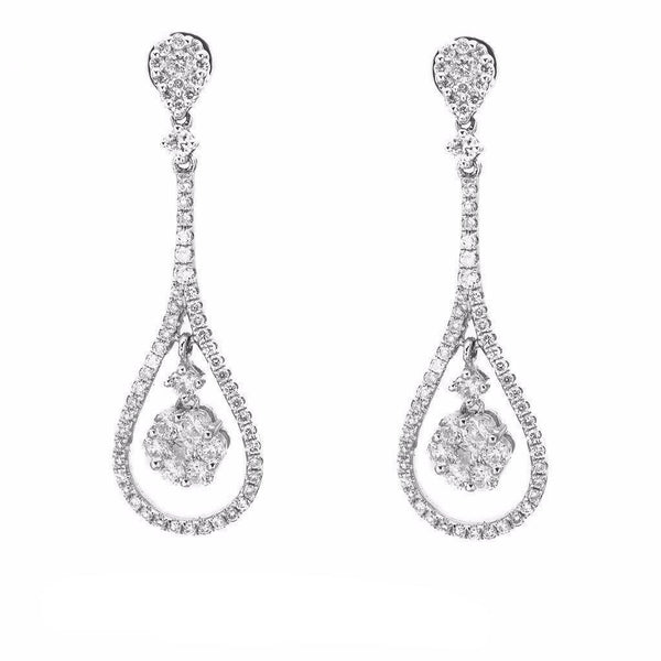 1.36CT Diamond Double Frame Drop Earrings Set In 14K White Gold W/ Floral Frame Setting - Virani Jewelers | 1.36CT Diamond Double Frame Drop Earrings Set In 14K White Gold W/ Floral Frame Setting for women...