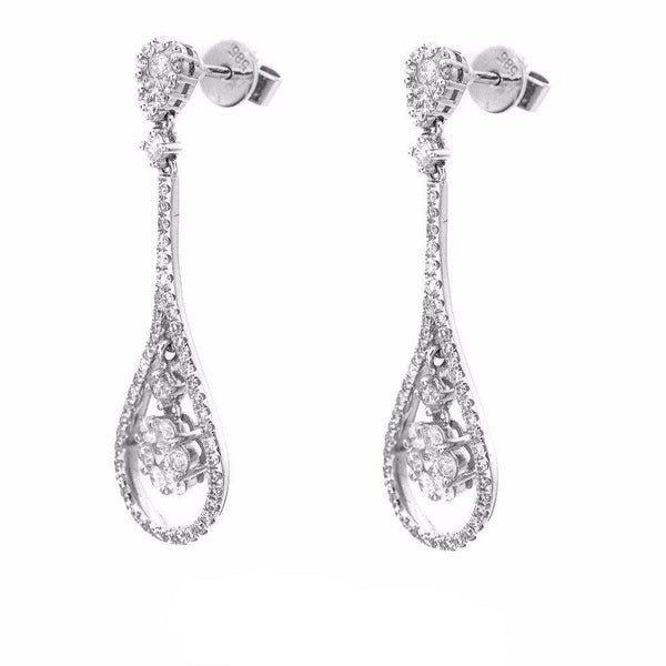1.36CT Diamond Double Frame Drop Earrings Set In 14K White Gold W/ Floral Frame Setting - Virani Jewelers | 1.36CT Diamond Double Frame Drop Earrings Set In 14K White Gold W/ Floral Frame Setting for women...