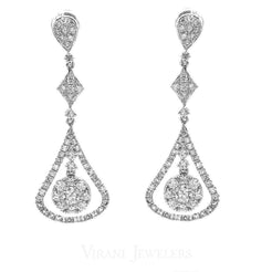 1.38CT Diamond Double Frame Drop Earrings Set In 14K White Gold W/ Geometric Design - Virani Jewelers