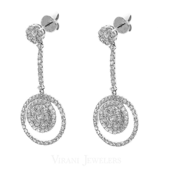 1.72CT Diamond Drop Karma Earrings Set In 18K White Gold - Virani Jewelers | These are 1.72ct diamond circle drop earrings set in 18k white gold, featuring push-back posts an...