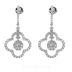 1.6CT Diamond Drop Quatrefoil Earrings Set In 14K White Gold - Virani Jewelers