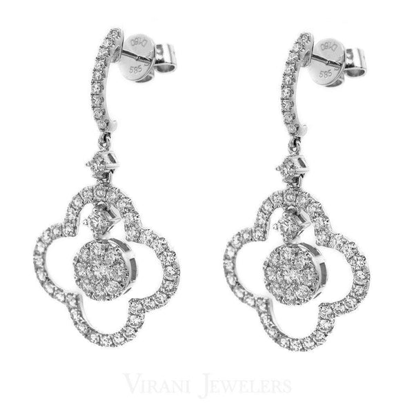 1.6CT Diamond Drop Quatrefoil Earrings Set In 14K White Gold - Virani Jewelers | 1.6CT Diamond Drop Quatrefoil Earrings Set In 14K White Gold for women. Gold weight is 4.7 grams....