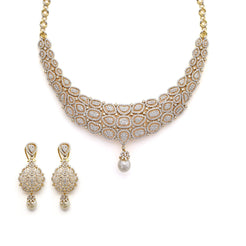 18K Yellow Gold Diamond Necklace Set W/ 16.37ct VVS Diamonds, Drop Pearl & Heavy Paisley Design - Virani Jewelers