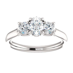 Three Stone Diamond Engagement Ring, Round Side Stone