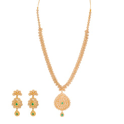 36.6 CT Uncut Diamond Emerald Necklace & Earring Set in 22K Gold W/Cable Link Chain