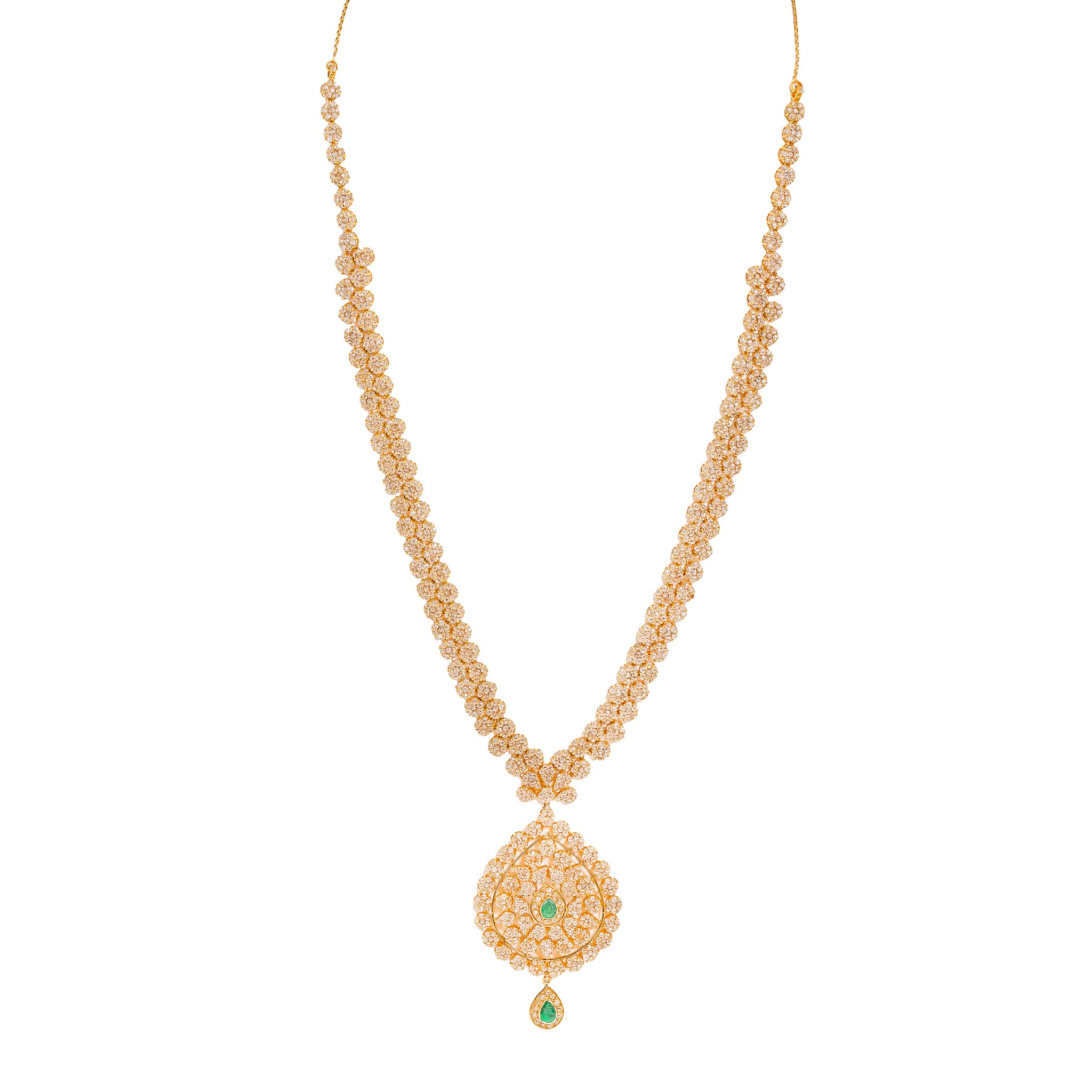 Emerald and Diamond Necklace and Earring Set 22K Gold Virani Jewelers