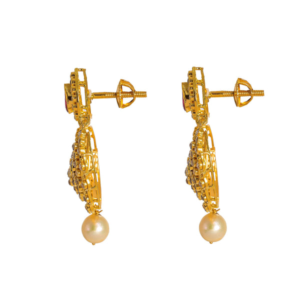 22K Yellow Gold Diamond Necklace & Earrings Set W/ 17.6ct Uncut Diamonds, Rubies, Pearls, Laxmi Kasu & Open Pendant - Virani Jewelers |  22K Yellow Gold Diamond Necklace & Earrings Set W/ 17.6ct Uncut Diamonds, Rubies, Pearls, La...
