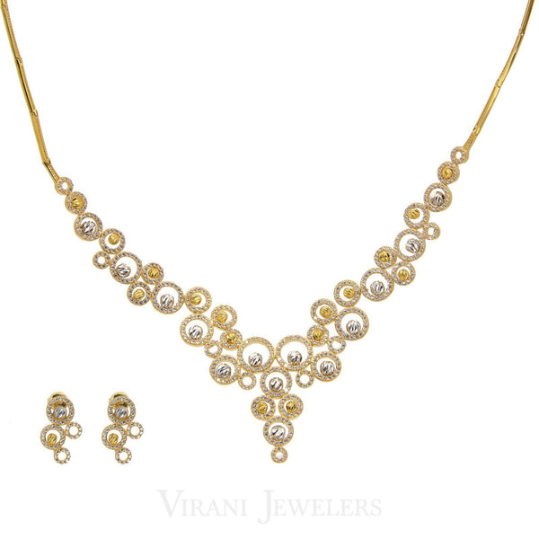 Cubic Zirconia Hollow Circle Link Drop Chain Necklace and Earrings set in 22K Yellow Gold | Cubic Zirconia Hollow Circle Link Drop Chain Necklace and Earrings set in 22K Yellow Gold or wome...