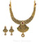 22K Yellow Gold Antique Kundan Necklace and Earrings Set W/ Ruby & Emerald Accent
