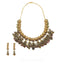 22K Yellow Gold Necklace and Earrings Set W/ Kundan & Floral Chandelier Design