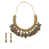 22K Yellow Gold Necklace and Earrings Set W/ Kundan & Floral Chandelier Design | 22K Yellow Gold Kundan Necklace and Earrings Set w/ Floral Chandelier Design. This elegant 22K ye...