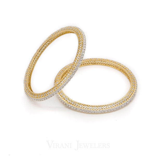 6.56CT Round Brilliant Diamond Bangles in 18K Yellow Gold, Set of 2 | This is our set of pavé diamond bangles in 18K yellow gold, featuring 6.56ct round brilliant diam...