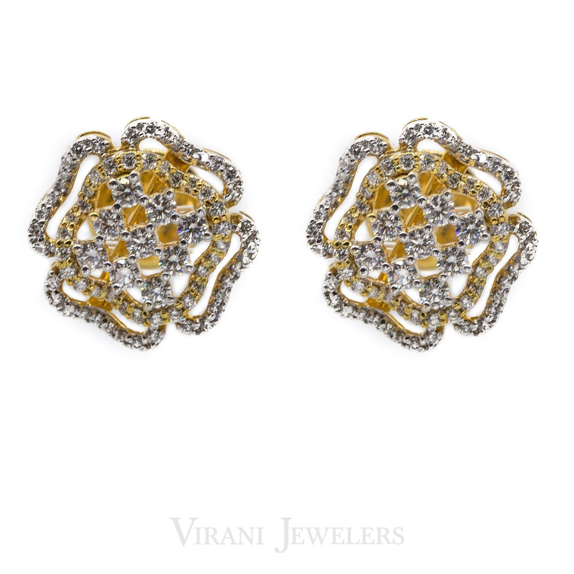 Stud Earrings in 22K Yellow Gold - Floral - ER-161