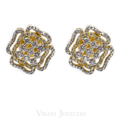 1.18CT Diamond Stud Earrings Set in 18K Yellow Gold W/ Clover Leaf Design - Virani Jewelers