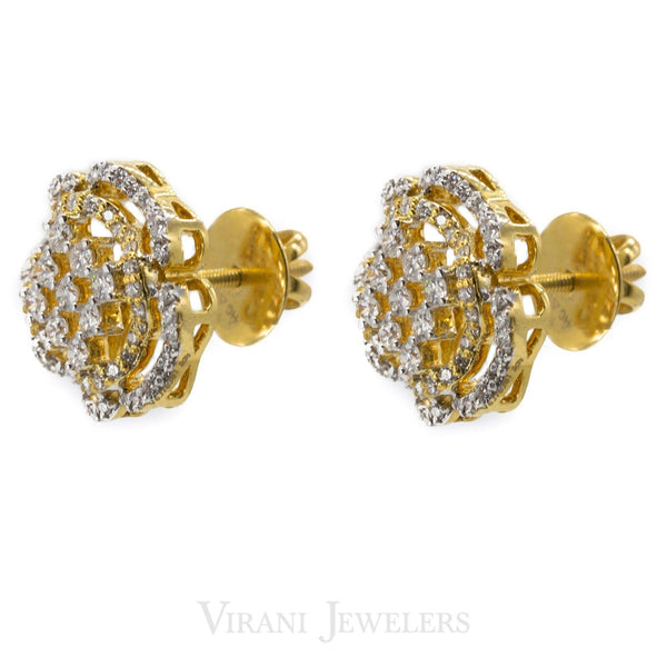 1.18CT Diamond Stud Earrings Set in 18K Yellow Gold W/ Clover Leaf Design - Virani Jewelers | 18K Yellow Gold Clover Leaf Diamond Earrings for women. These are beautifully hand-crafted in a f...