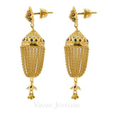 22K Yellow Gold Jhumki Drop Earrings W/ Hanging Link Tassels | 22K Yellow Gold Jhumki Drop Earrings W/ Hanging Link Tassels for women.Gold weight of 16.5 grams....