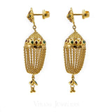 22K Yellow Gold Jhumki Drop Earrings W/ Hanging Link Tassels | 22K Yellow Gold Jhumki Drop Earrings W/ Hanging Link Tassels for women.Gold weight of 16.5 grams....