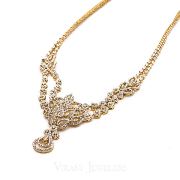 6.45CT Round Brilliant Diamond Necklace and Earrings Set in 18K Yellow Gold with Leaf Shape - Virani Jewelers | 6.45CT Round Brilliant Diamond Necklace and Earrings Set in 18K Yellow Gold with Leaf Shape for w...