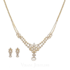 6.45CT Round Brilliant Diamond Necklace and Earrings Set in 18K Yellow Gold with Leaf Shape - Virani Jewelers
