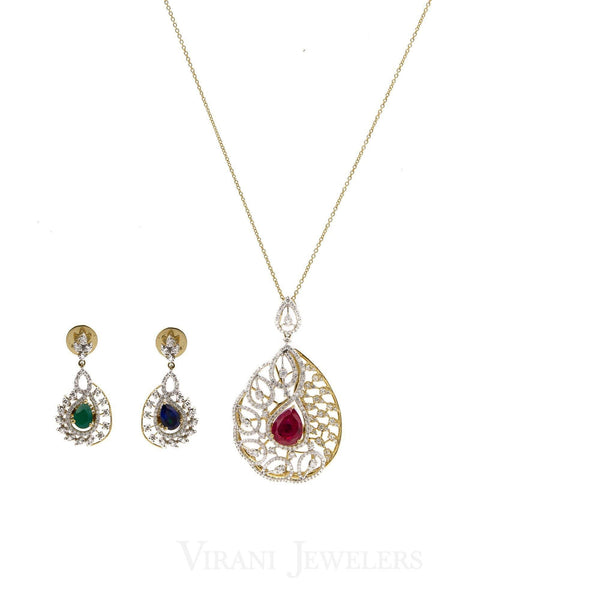 2.18CT Oval Diamond Pendant & Earrings Set in 18K Yellow W/Changeable Centered Pendant - Virani Jewelers | 2.18CT Oval Diamond Pendant & Earrings Set in 18K Yellow W/Changeable Centered Pendant for wo...