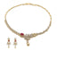 5.8CT Diamond Asymmetric Necklace and Earrings Set In 18K Yellow Gold W/ Pearl & Ruby Accent - Virani Jewelers