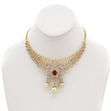 18K Yellow Gold Diamond Bridal Necklace & Earrings Set W/ 8.17ct Diamonds, Rubies & Pearls - Virani Jewelers | 18K Yellow Gold Diamond Bridal Necklace & Earrings Set W/ 8.17ct Diamonds, Rubies & Pearl...