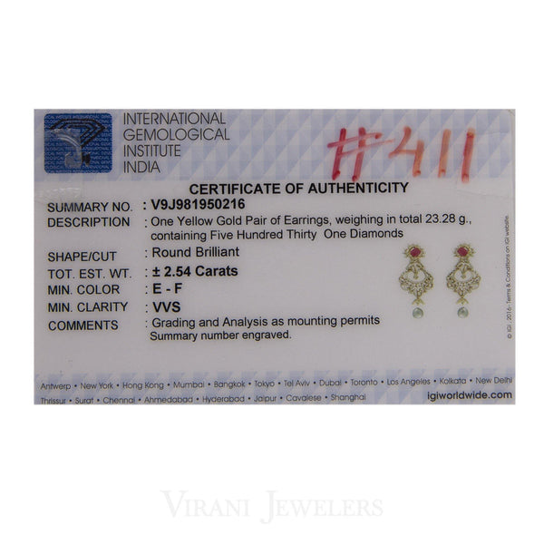 18K Yellow Gold Diamond Bridal Necklace & Earrings Set W/ 8.17ct Diamonds, Rubies & Pearls - Virani Jewelers | 18K Yellow Gold Diamond Bridal Necklace & Earrings Set W/ 8.17ct Diamonds, Rubies & Pearl...