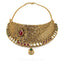 22K Yellow Gold Necklace Choker and Earrings Set W/ Kundan, Emerald & Ruby Gems